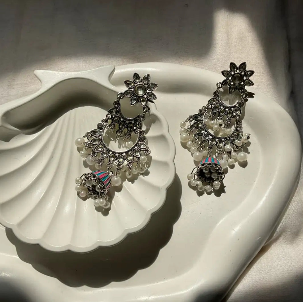 Oxidised blue pink earrings