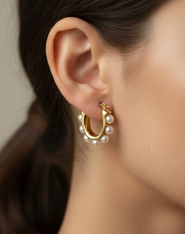 Pearl gold hoops