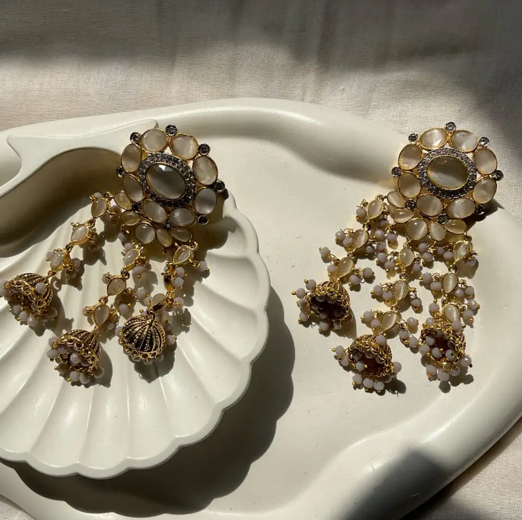Grey and green earrings