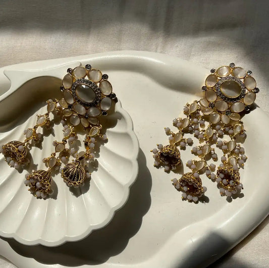 Grey and green earrings