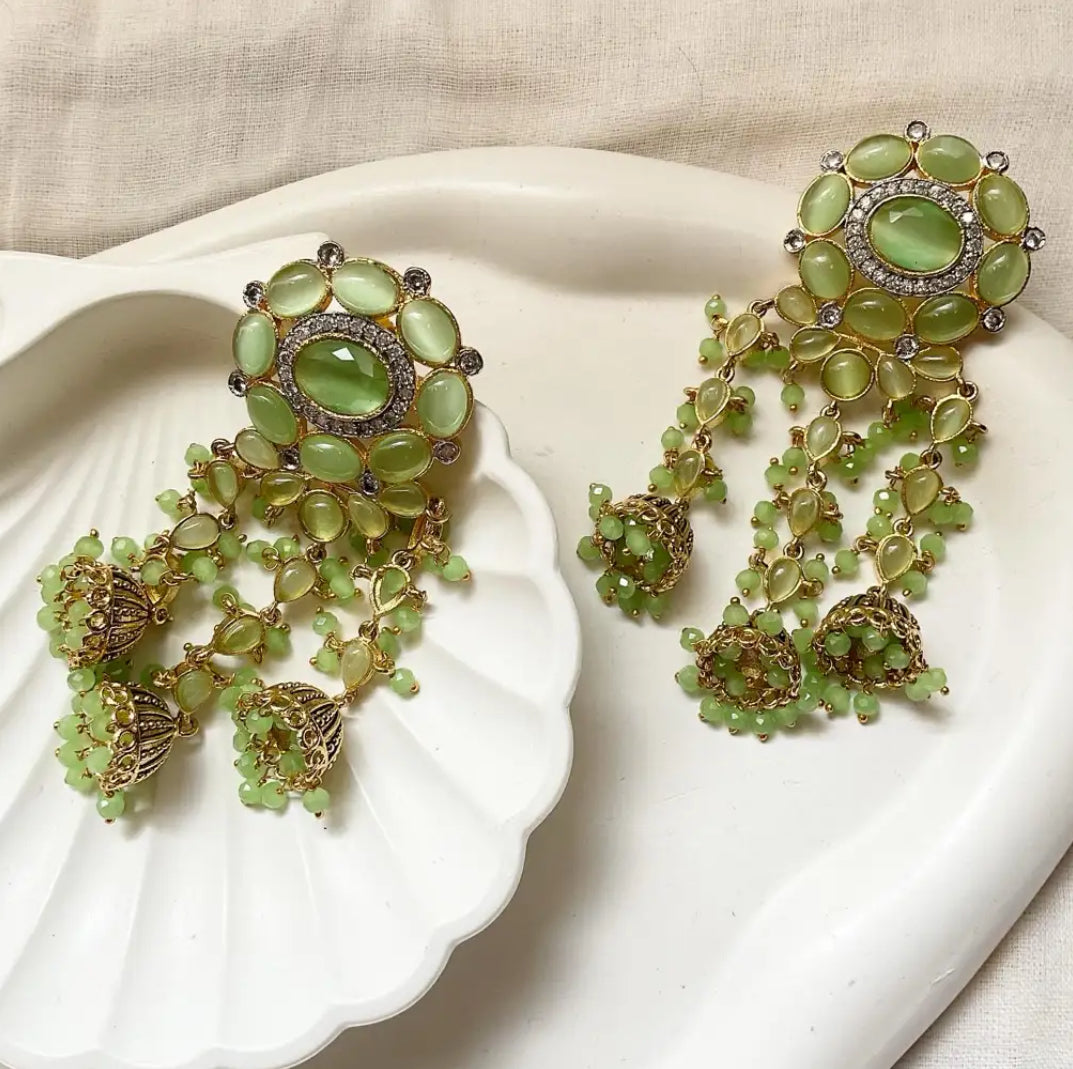 Grey and green earrings