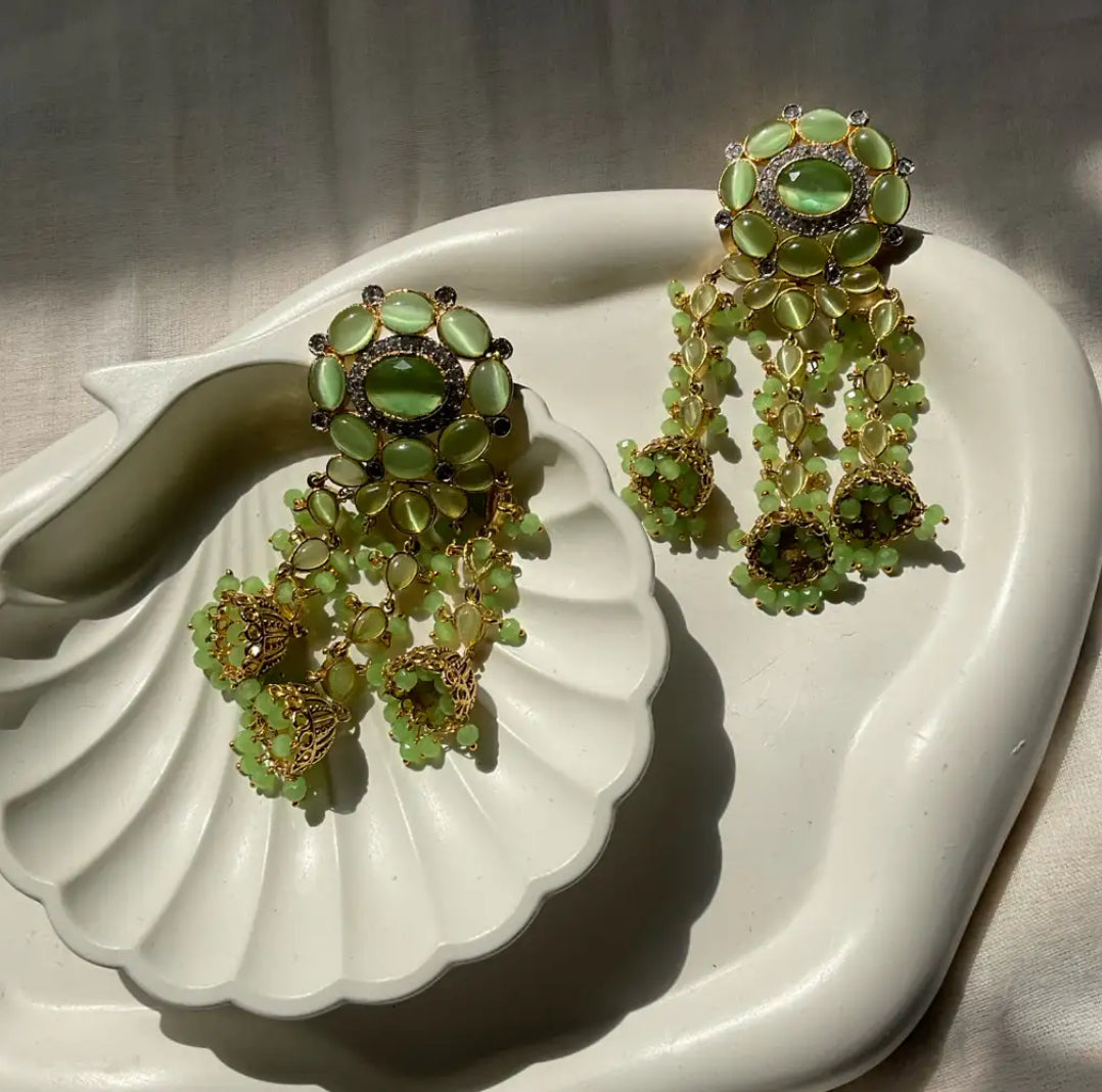Grey and green earrings